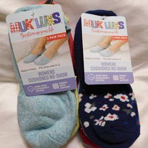 Muk Luks Women's Cushioned No-Show Ribbed Arch Support Socks 6 Pairs NEW